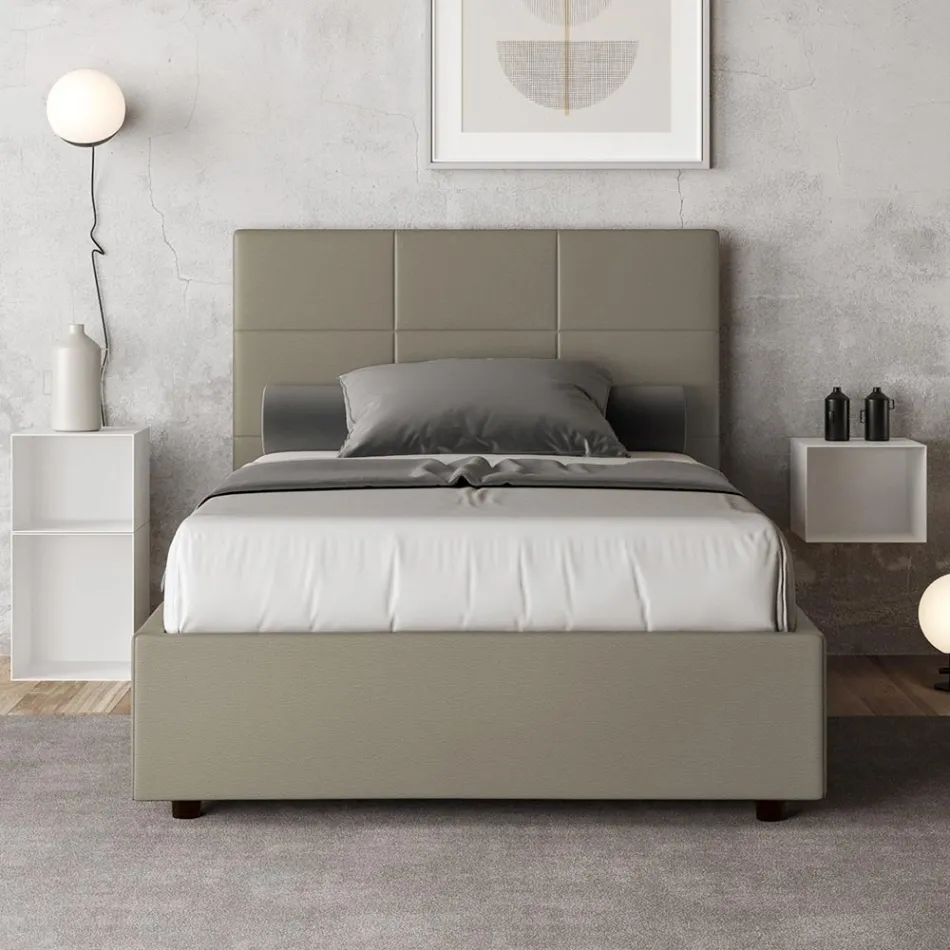 120x200 cm Bed with Rectangle Headboard in Faux Leather Made in Italy - Brina Viadurini