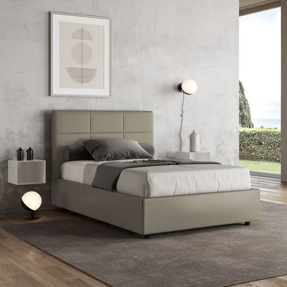 120x200 cm Bed with Rectangle Headboard in Faux Leather Made in Italy - Brina Viadurini