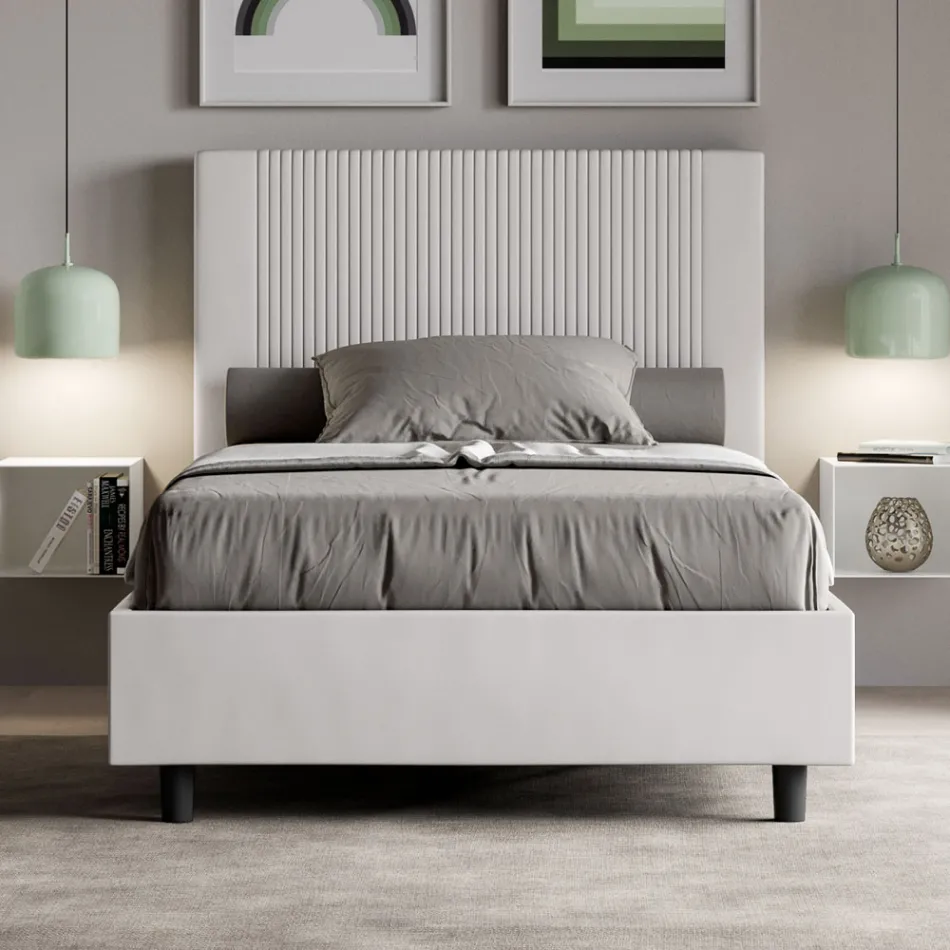 120x200 cm Bed with Headboard Decorated with Vertical Lines Made in Italy - Pattini Viadurini