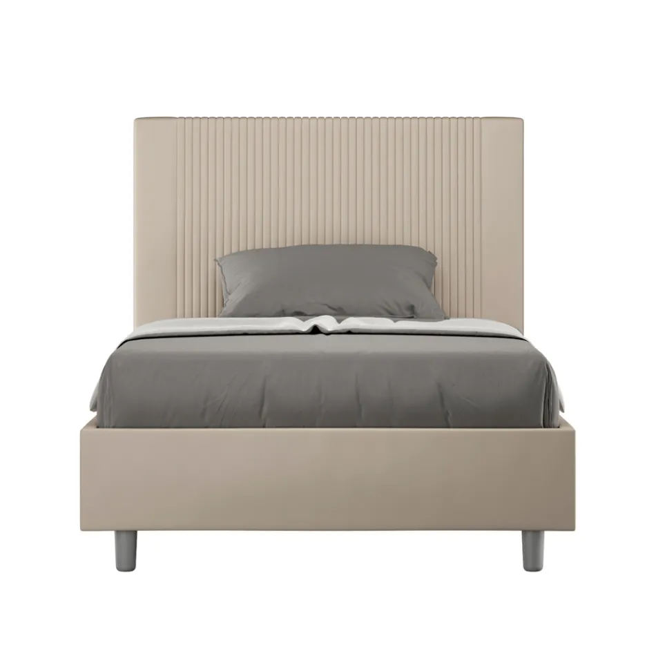 120x200 cm Bed with Headboard Decorated with Vertical Lines Made in Italy - Pattini Viadurini