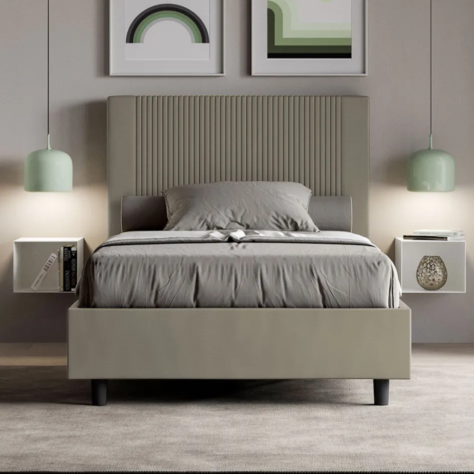 120x200 cm Bed with Headboard Decorated with Vertical Lines Made in Italy - Pattini Viadurini