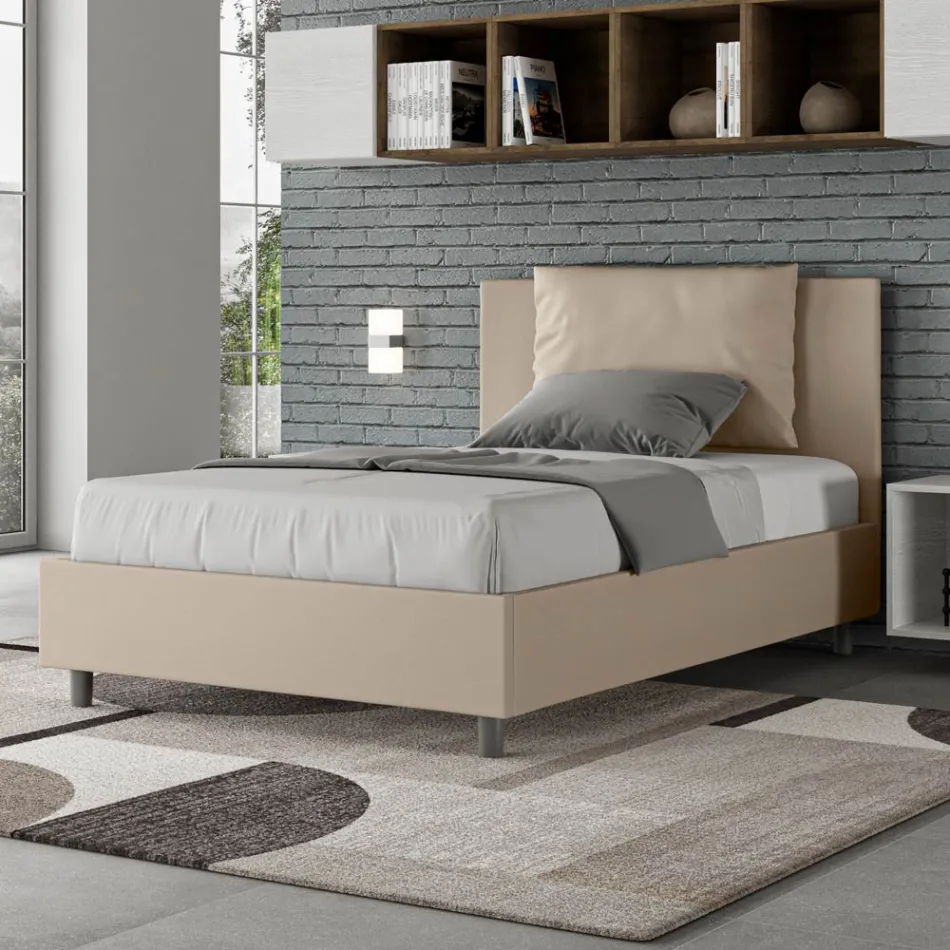 120x200 cm Bed with Headboard and Faux Leather Cushions Made in Italy - Olimpiadi Viadurini