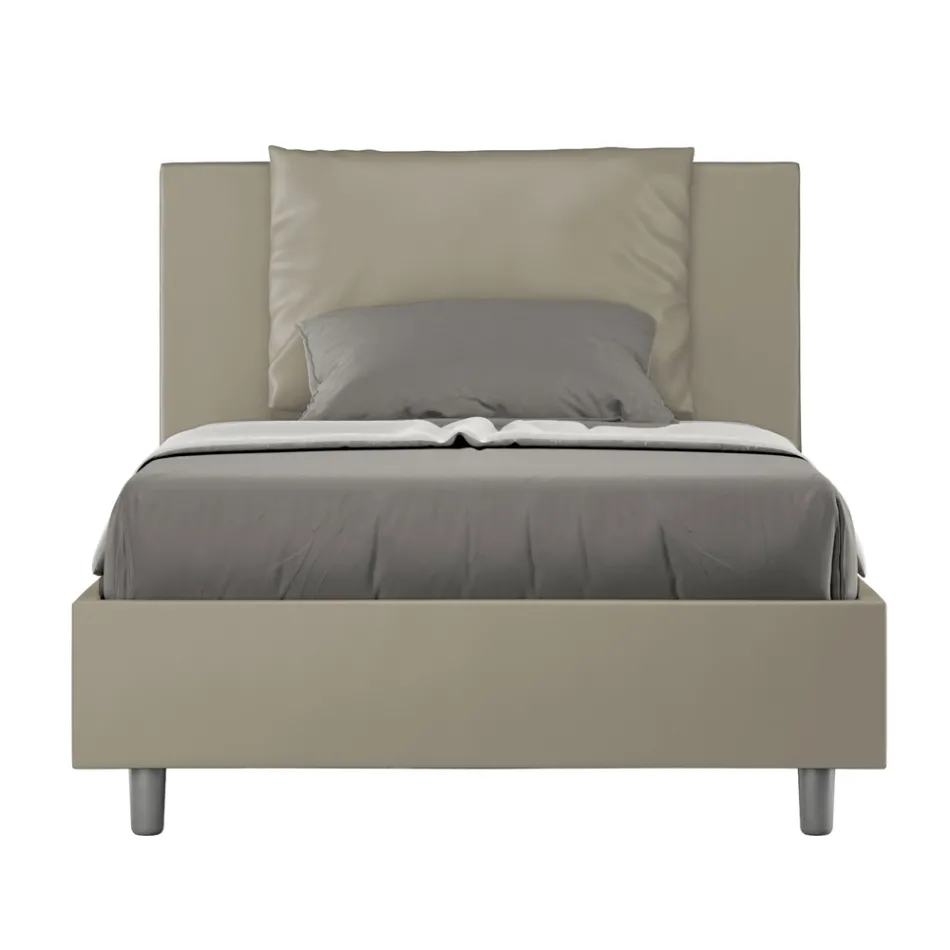 120x200 cm Bed with Headboard and Faux Leather Cushions Made in Italy - Olimpiadi Viadurini