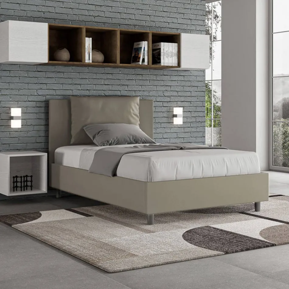 120x200 cm Bed with Headboard and Faux Leather Cushions Made in Italy - Olimpiadi Viadurini