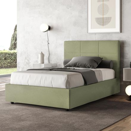 140x200 cm Bed with Rectangle Headboard in Microfiber Made in Italy - Brina Viadurini