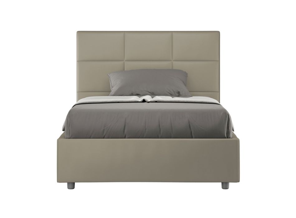 Bed 140x200 cm with Rectangular Headboard in Faux Leather Made in Italy - Brina Viadurini