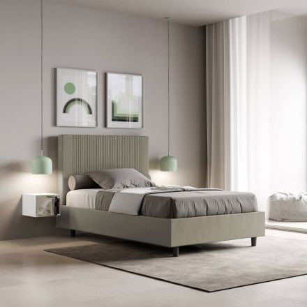140x200 cm Bed with Headboard Decorated with Vertical Lines Made in Italy - Pattini Viadurini