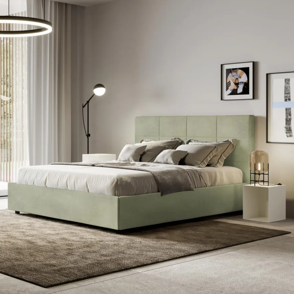 160x200 cm Bed with Rectangle Headboard in Microfiber Made in Italy - Brina Viadurini