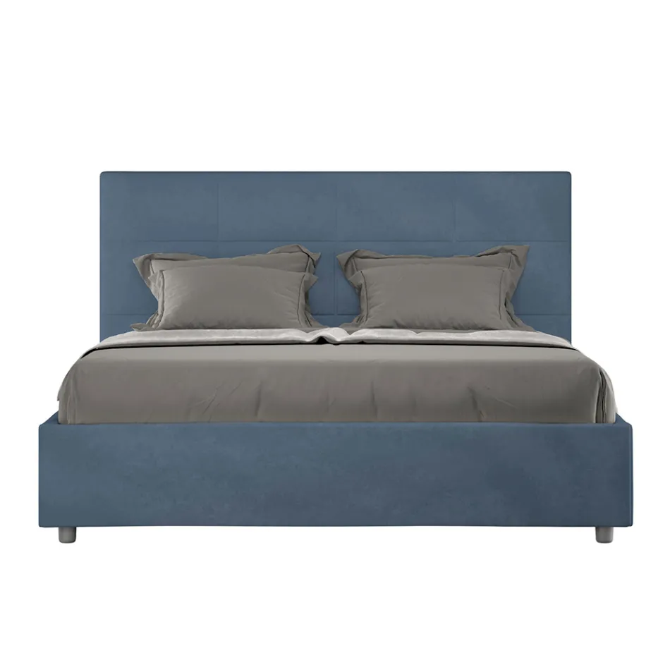 160x200 cm Bed with Rectangle Headboard in Microfiber Made in Italy - Brina Viadurini