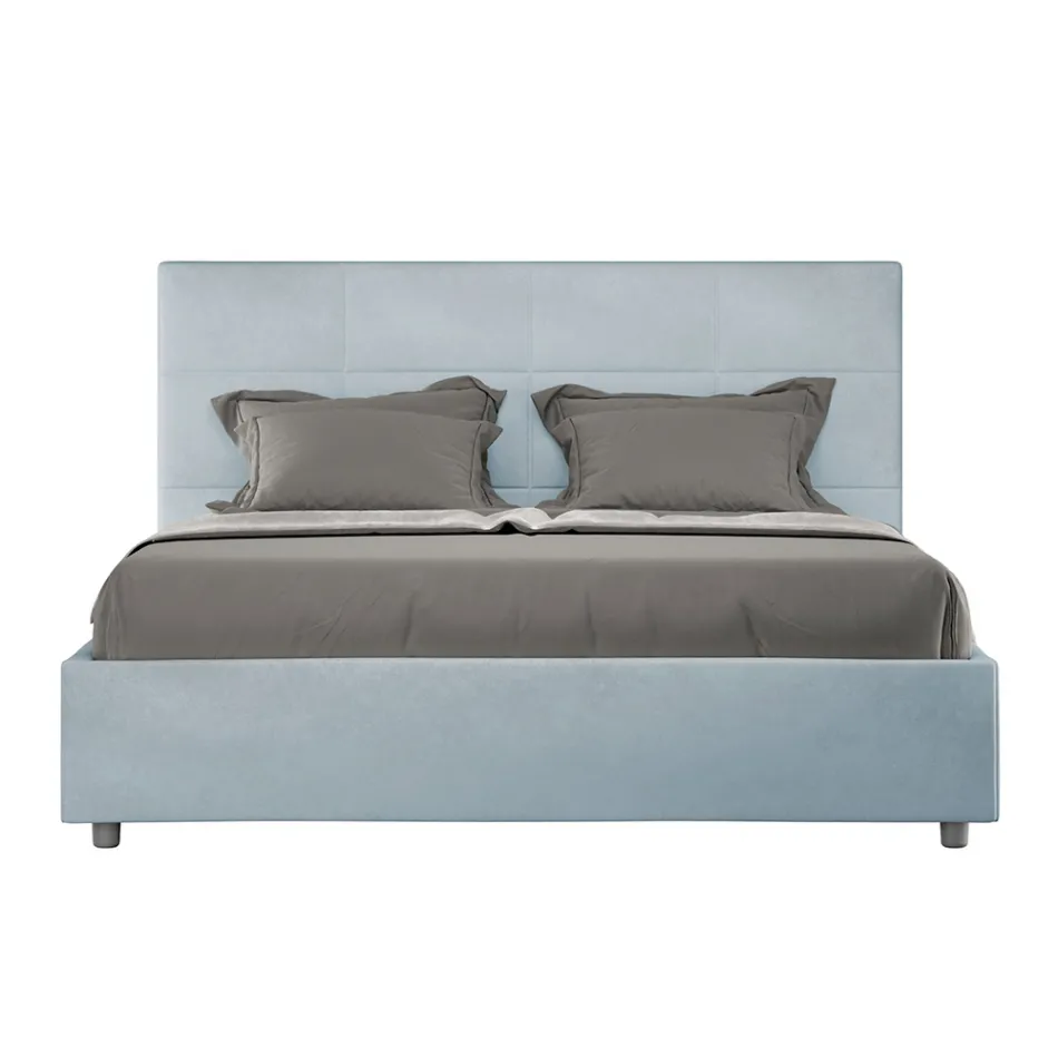 160x200 cm Bed with Rectangle Headboard in Microfiber Made in Italy - Brina Viadurini