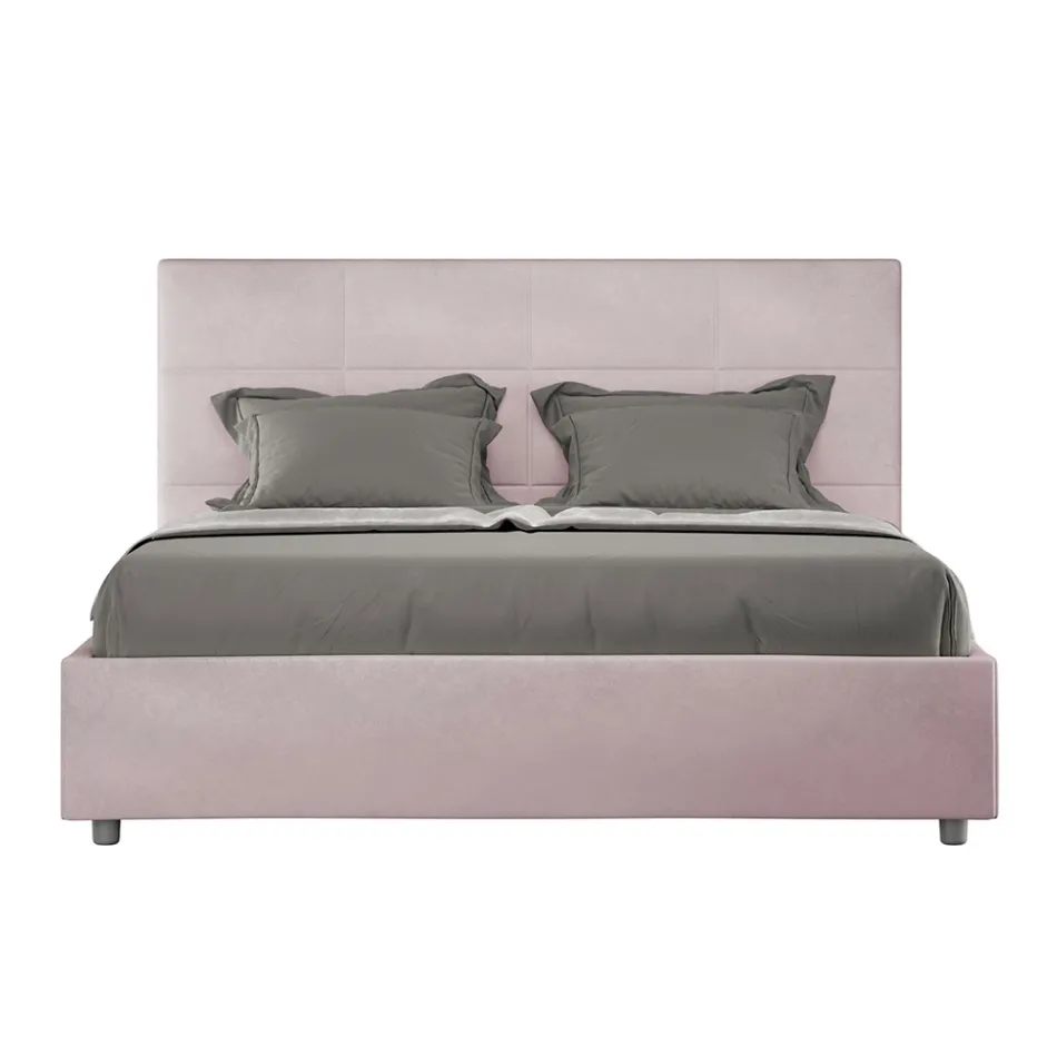160x200 cm Bed with Rectangle Headboard in Microfiber Made in Italy - Brina Viadurini