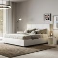 160x200 cm Bed with Rectangle Headboard in Faux Leather Made in Italy - Brina