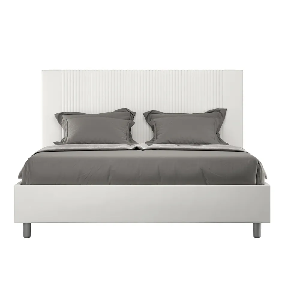 160x200 cm Bed with Headboard Decorated with Vertical Lines Made in Italy - Pattini Viadurini