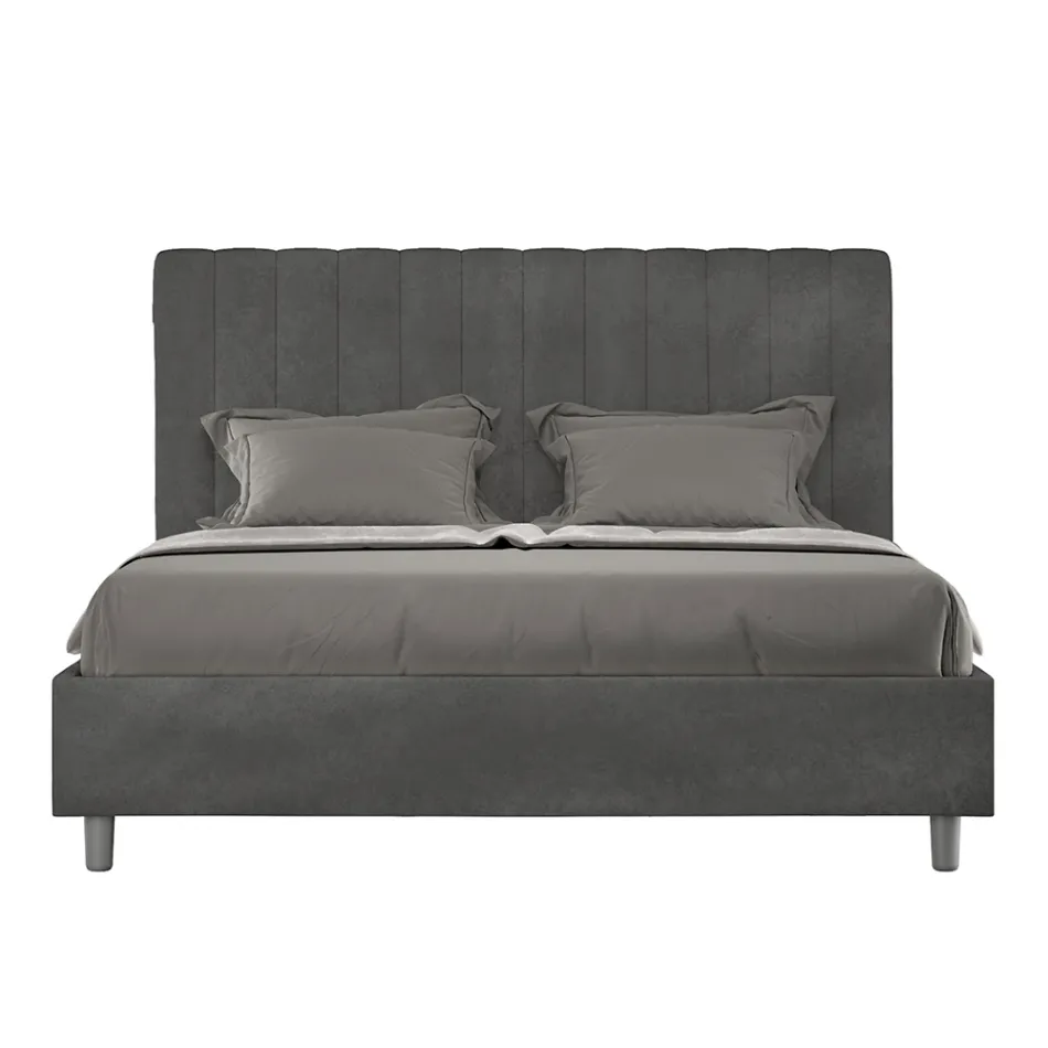 160x200 cm Microfiber Bed with Symmetrical Vertical Lines Made in Italy - Glove Viadurini