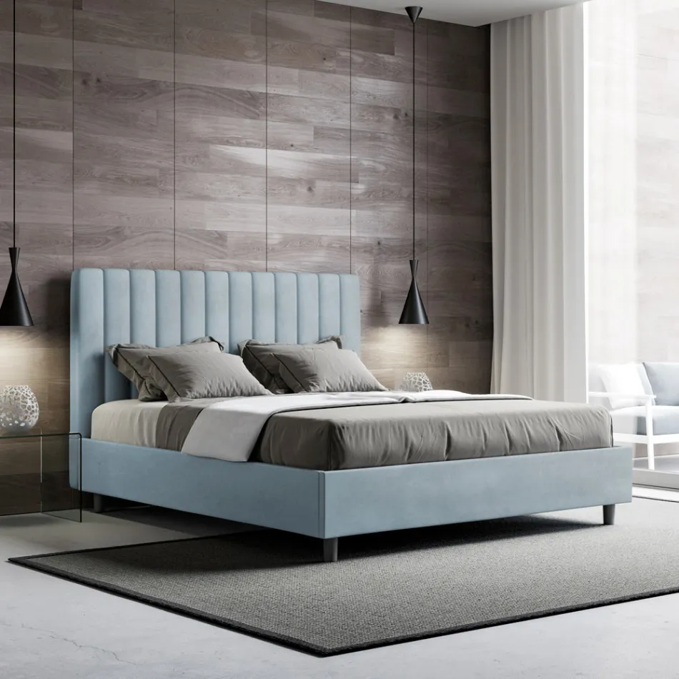 160x200 cm Microfiber Bed with Symmetrical Vertical Lines Made in Italy - Glove Viadurini