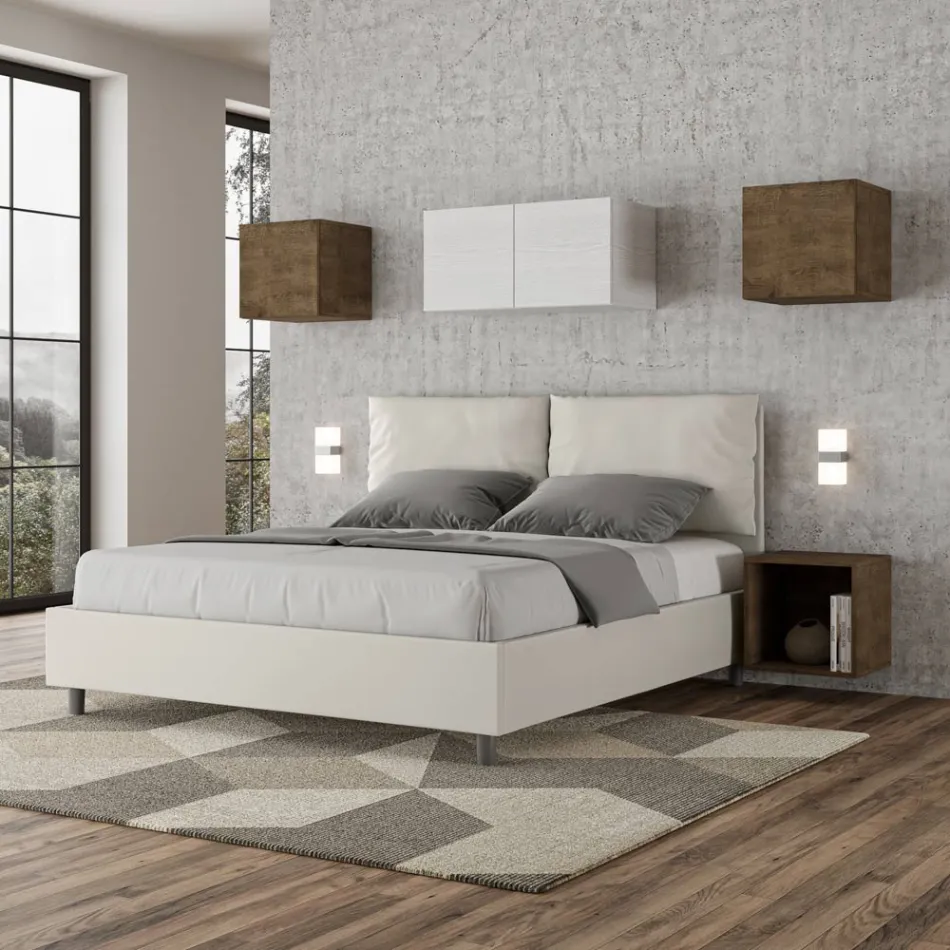 160x200 cm Bed with Headboard and Faux Leather Cushions Made in Italy - Olympics Viadurini