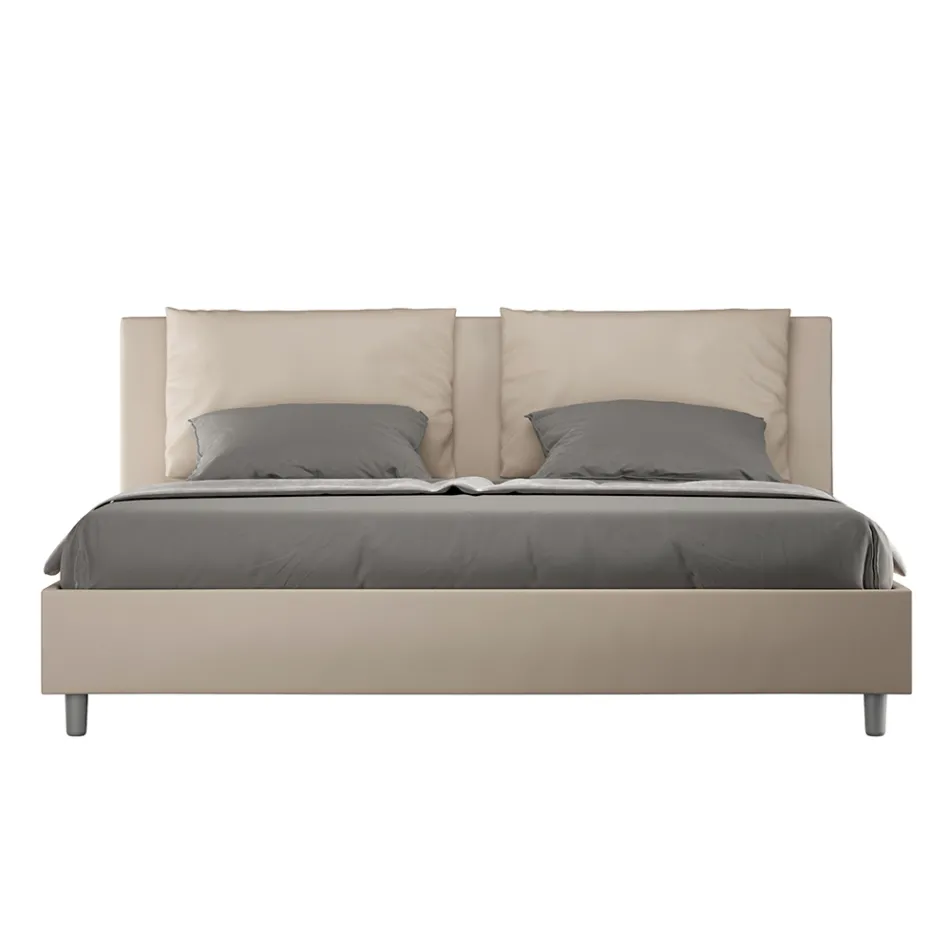 180x200 cm Bed with Headboard and Faux Leather Cushions Made in Italy - Olimpiadi Viadurini