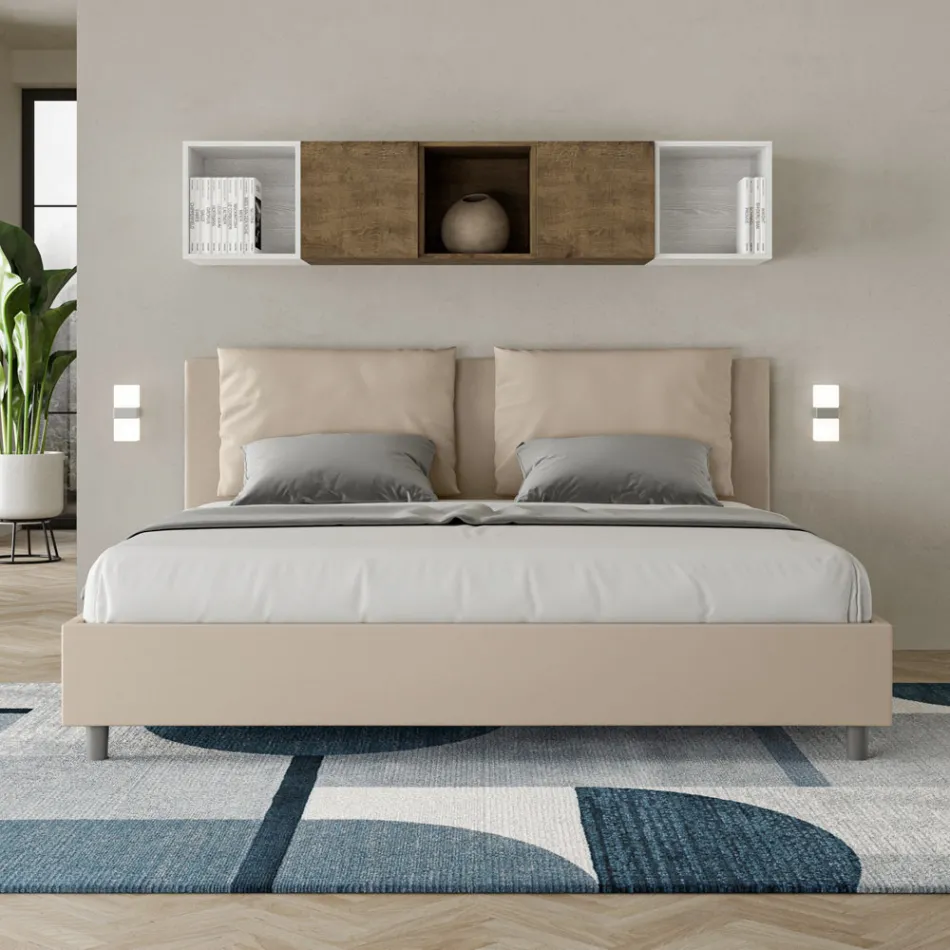 180x200 cm Bed with Headboard and Faux Leather Cushions Made in Italy - Olimpiadi Viadurini