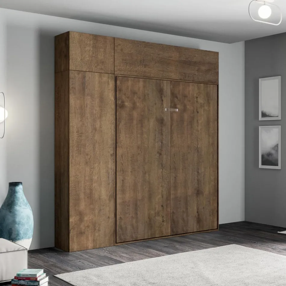 Queen Size Bed with Vertical Foldaway with Column and Wall Unit - Magicompare Viadurini