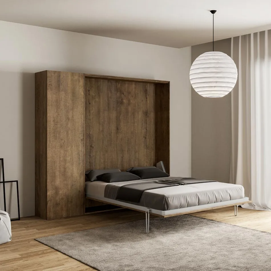 Queen Size Bed with Vertical Foldaway and Column - Magicompare Viadurini
