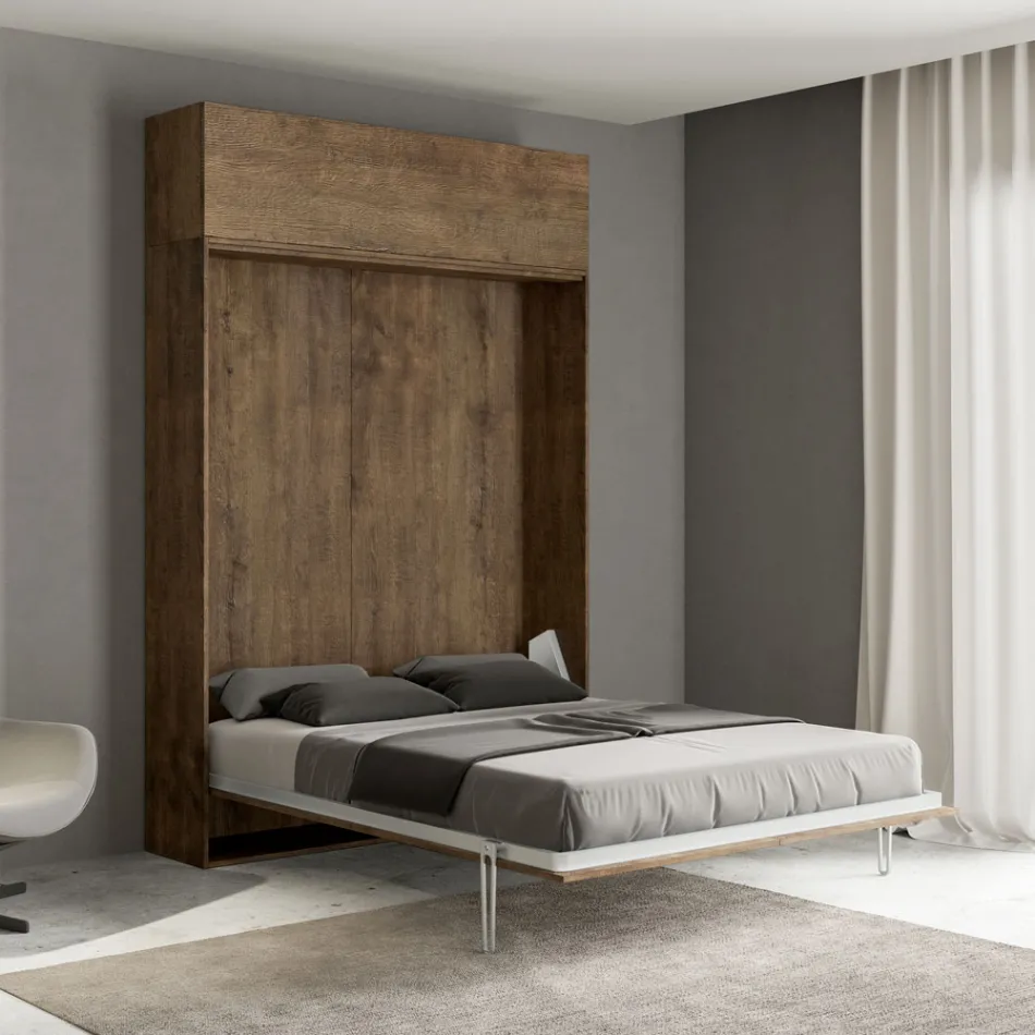 Queen Size Bed with Vertical Foldaway and Wall Unit - Magicompare Viadurini