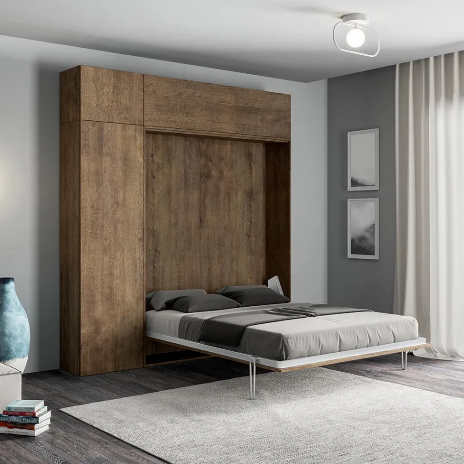 Vertical Foldaway French Bed with Wall Unit and Column - Magicompare Viadurini