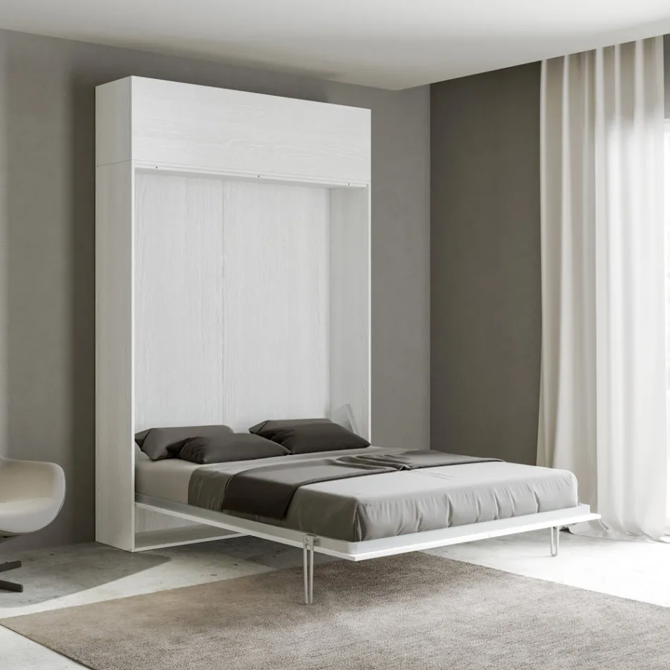 Vertical Foldaway French Bed with Wall Unit - Magicompare Viadurini