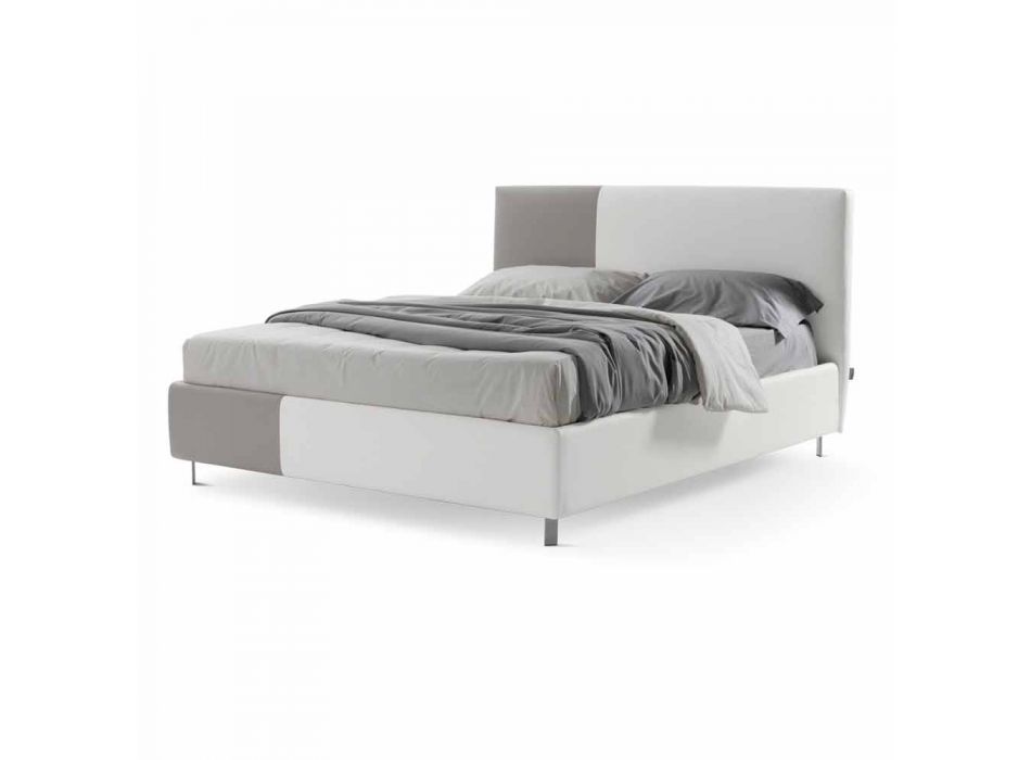 Bed with Double Container in Bicolor Ecoleather Made in Italy - Jasmine