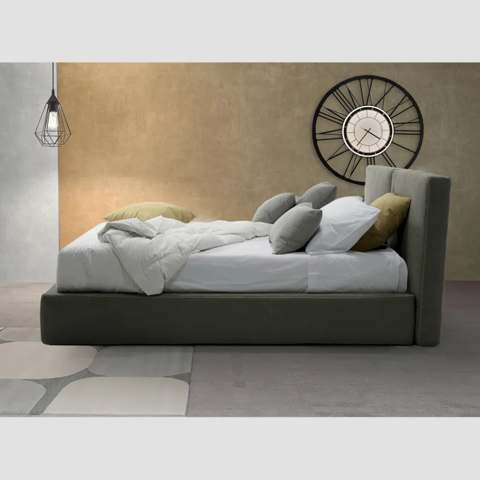 Upholstered Double Bed with Box in Eco-leather Fabric Made in Italy - Desert Viadurini