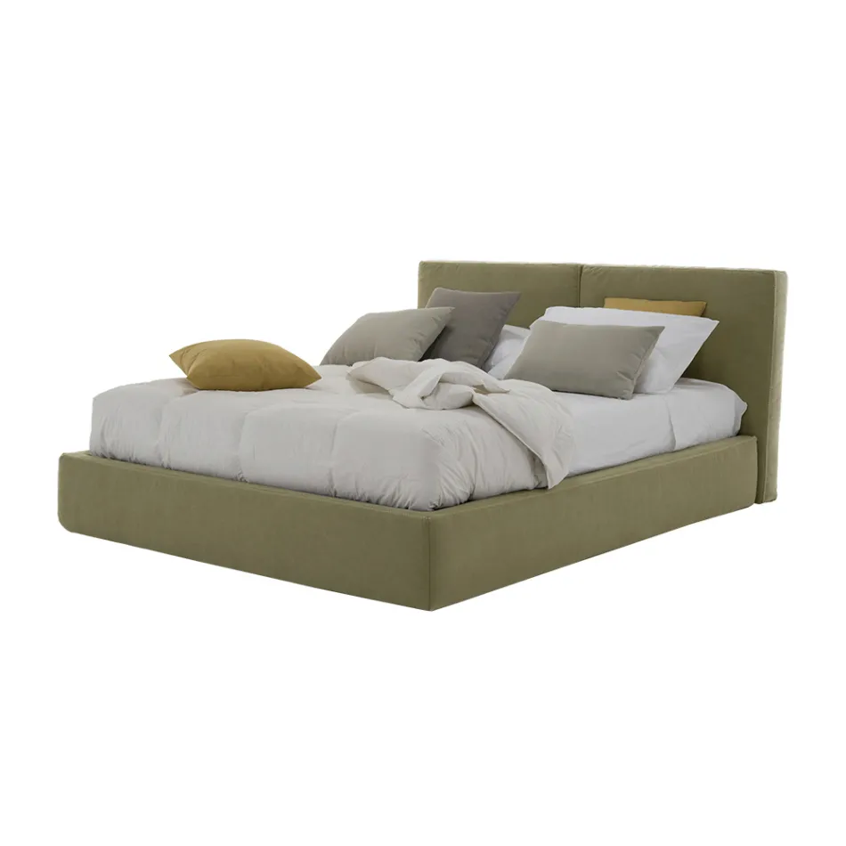 Upholstered Double Bed with Box in Eco-leather Fabric Made in Italy - Desert Viadurini