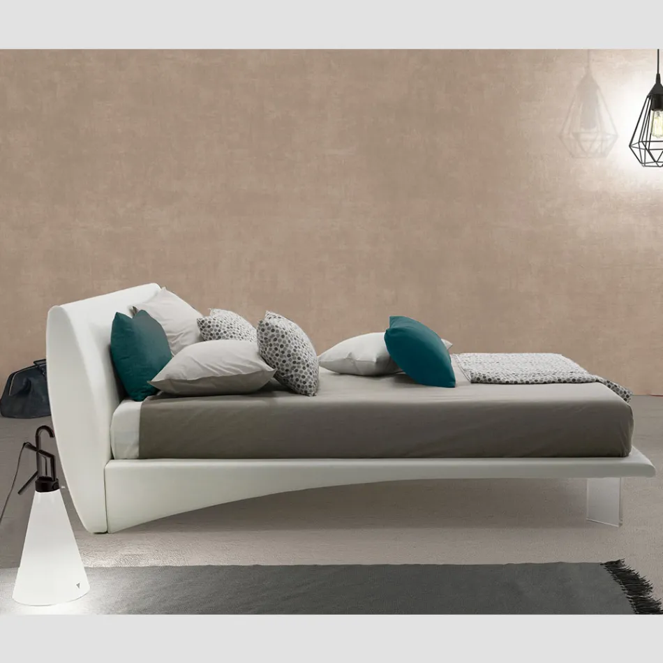 Upholstered Double Bed in Eco-Leather or Fabric Made in Italy - Armonica Viadurini