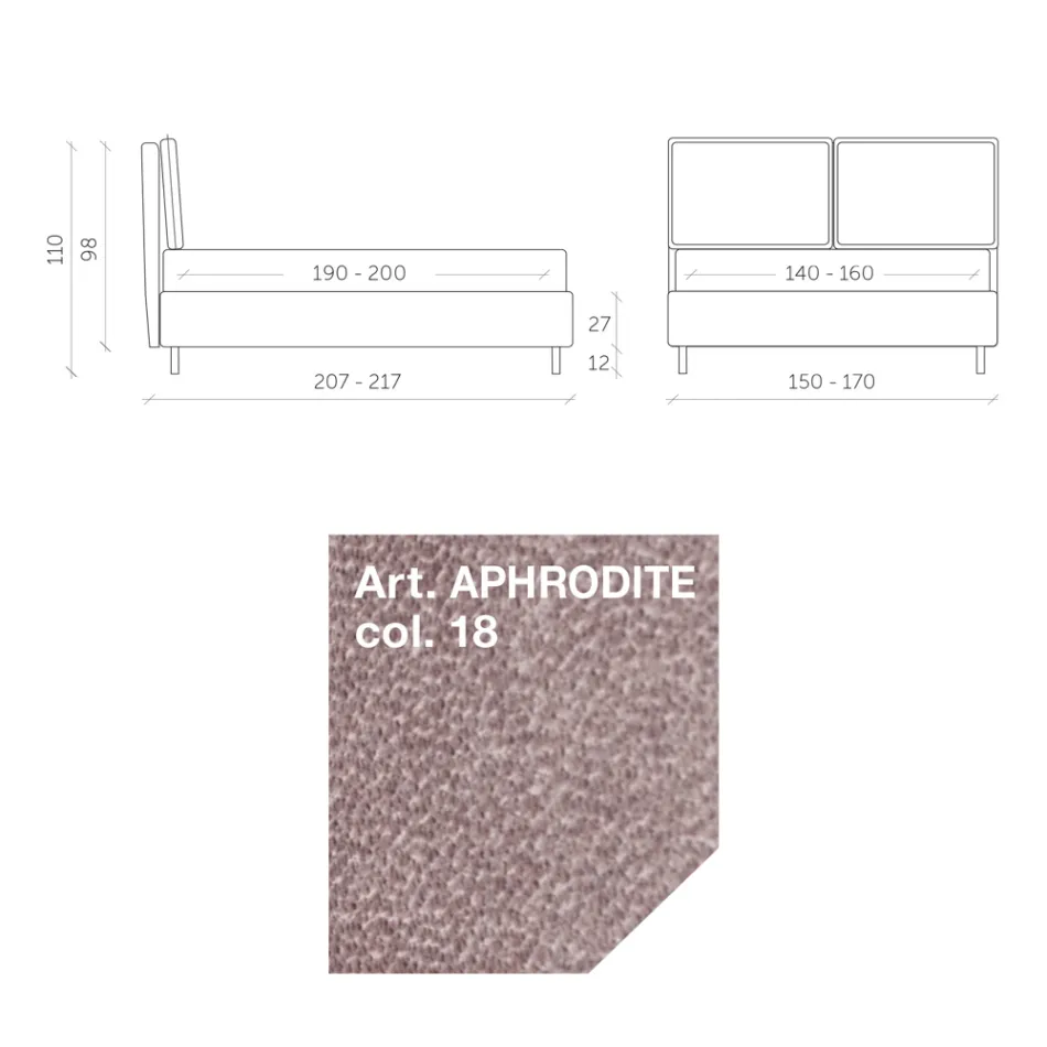 Double Bed 160x190 with 2 Soft Cushions with Perimeter Ruffle - Ernesta Viadurini