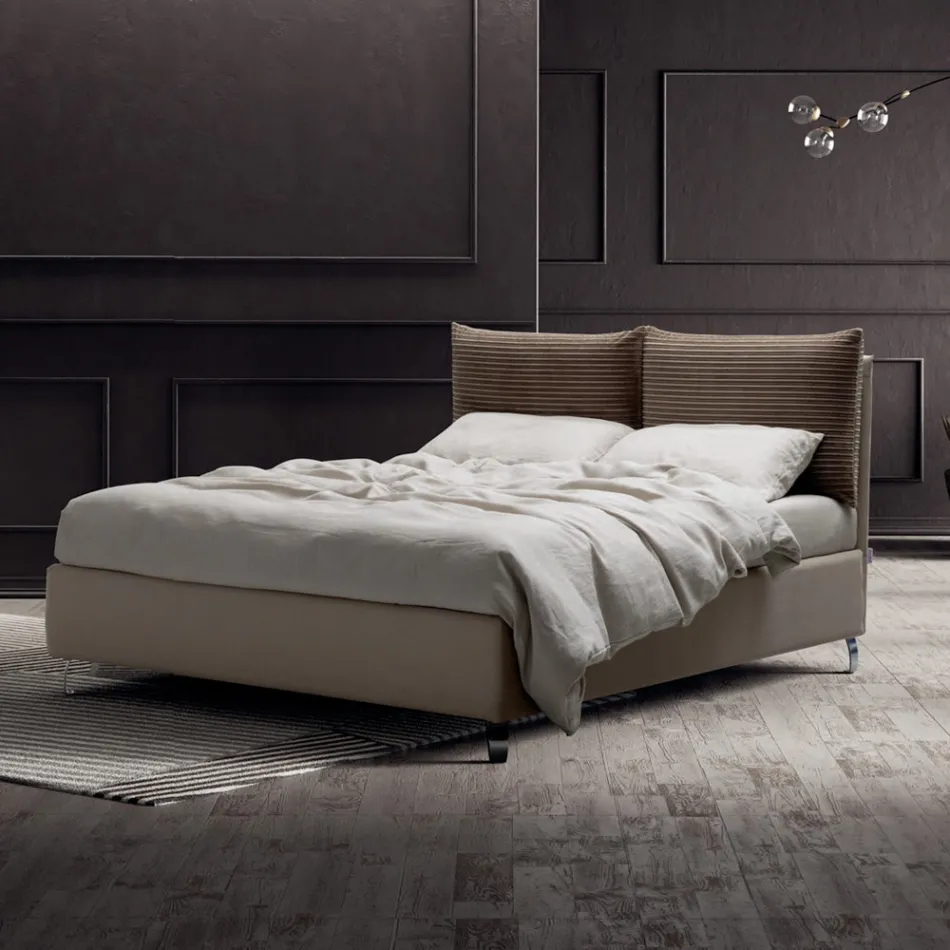 Double Bed 160x190 with 2 Soft Pillows in the Headboard - Tramonti Viadurini