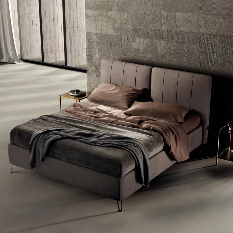Double Bed 160x190 with Padding with Vertical Corded Profiles - Nices Viadurini