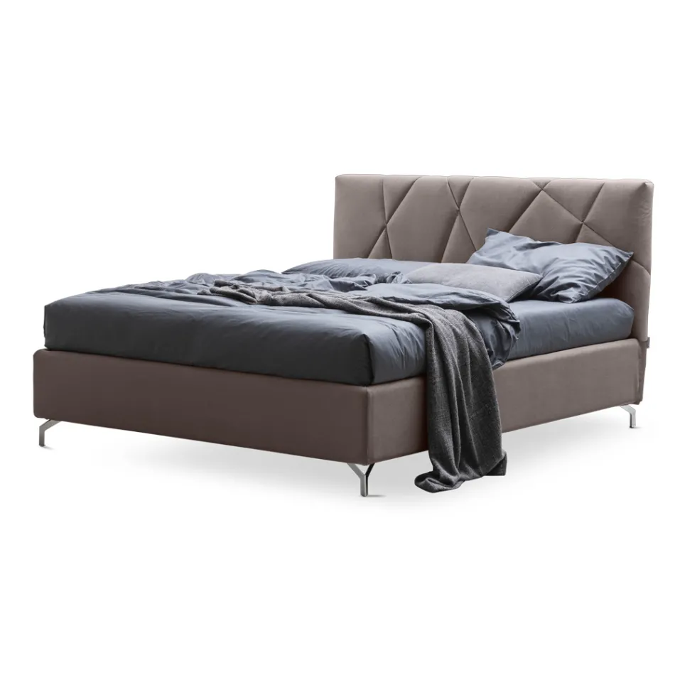 Double Bed 160x190 with Geometric Quilting Workmanship - Ciottolino Viadurini