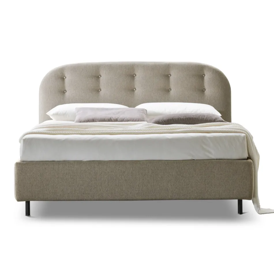 Double Bed 160x190 with Curved Lines and Buttons Made in Italy - Oriente Viadurini