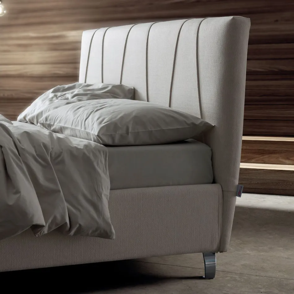 Double Bed 160x190 with Oblique Corded Profiles in the Headboard - Euforie Viadurini