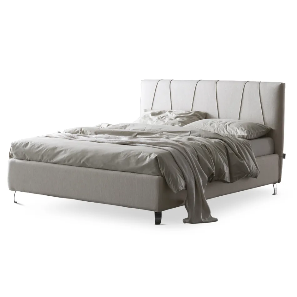 Double Bed 160x190 with Oblique Corded Profiles in the Headboard - Euforie Viadurini