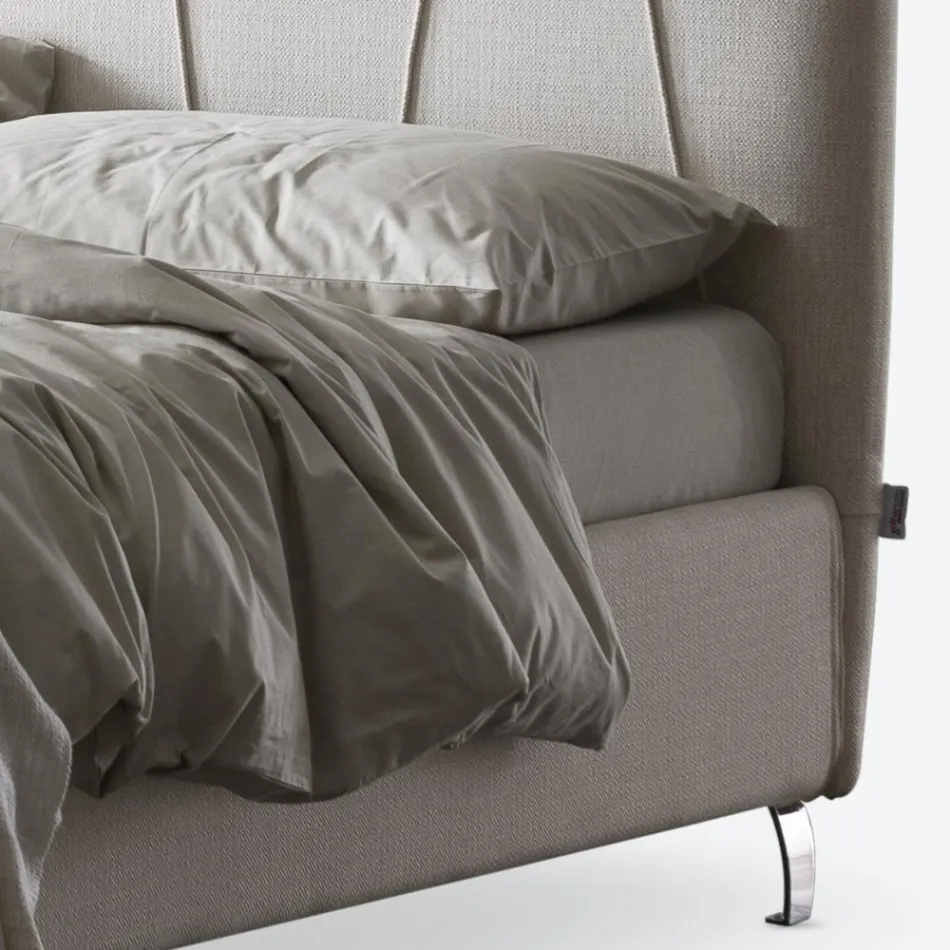 Double Bed 160x190 with Oblique Corded Profiles in the Headboard - Euforie Viadurini