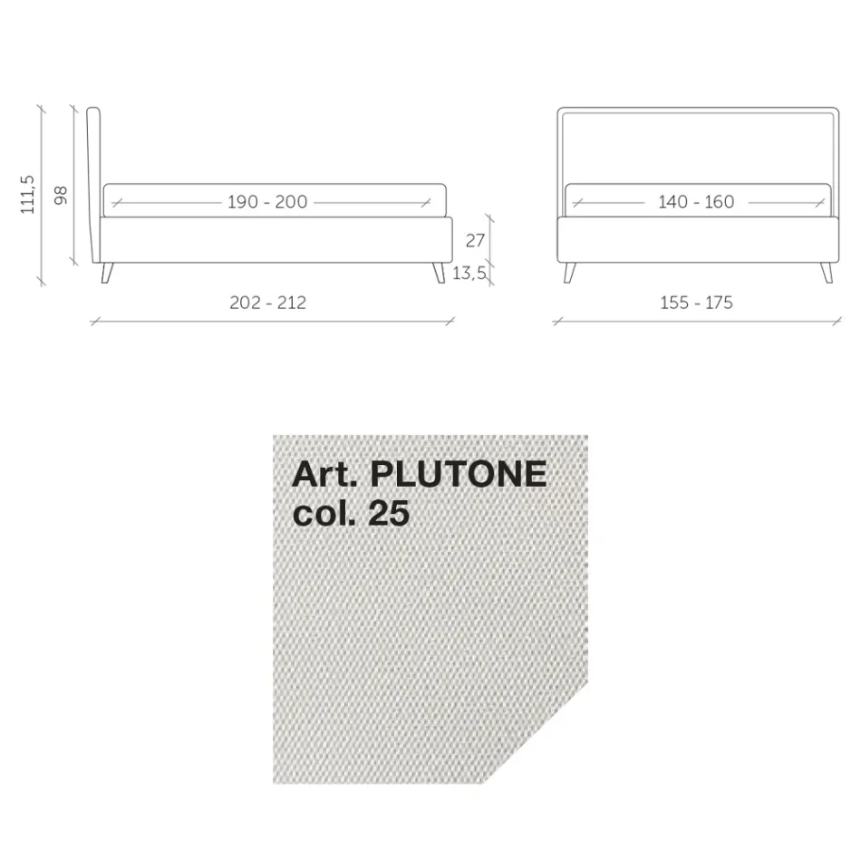Double Bed 160x190 in Fabric with Metal Feet Made in Italy - Dreams Viadurini