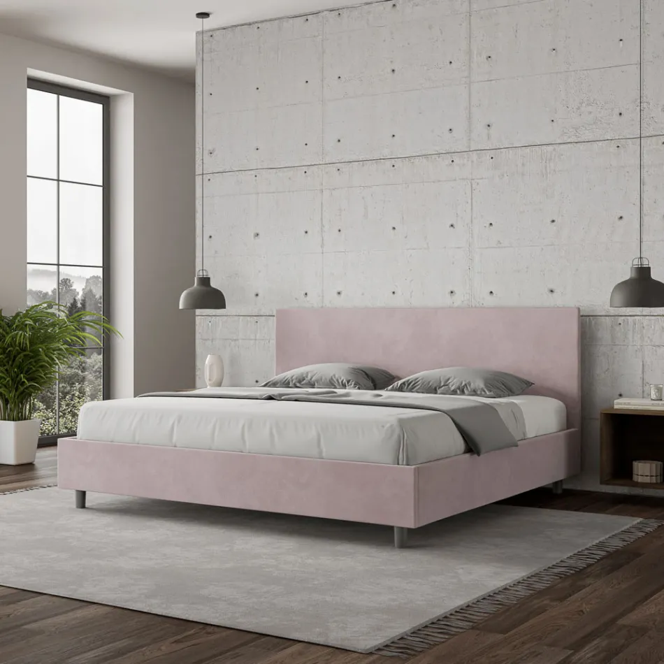 Double Bed 180x200 cm with Microfiber Headboard Made in Italy - Pallone Viadurini