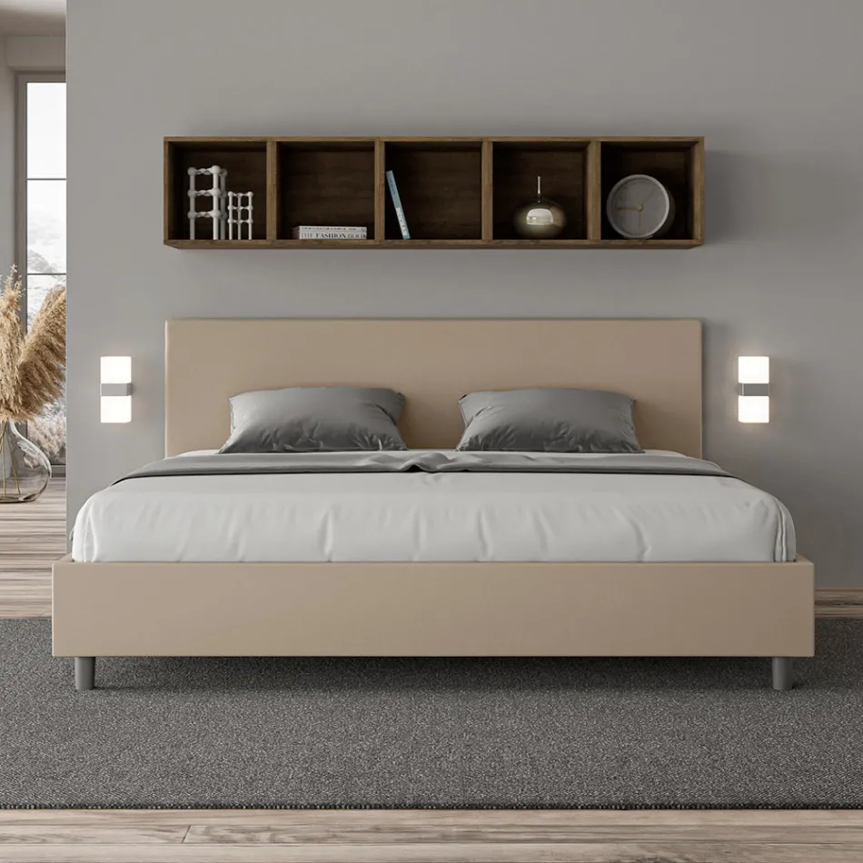 Double Bed 180x200 cm with Faux Leather Headboard Made in Italy - Pallone Viadurini