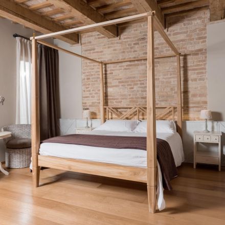 180x200 Double Bed with Canopy in Solid Teak Wood - Tempera Viadurini