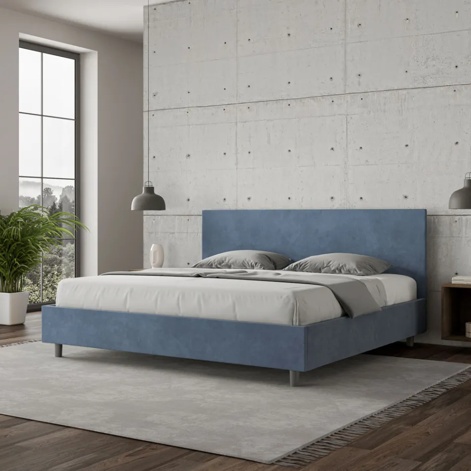Double Bed 190x200 cm with Microfiber Headboard Made in Italy - Pallone Viadurini
