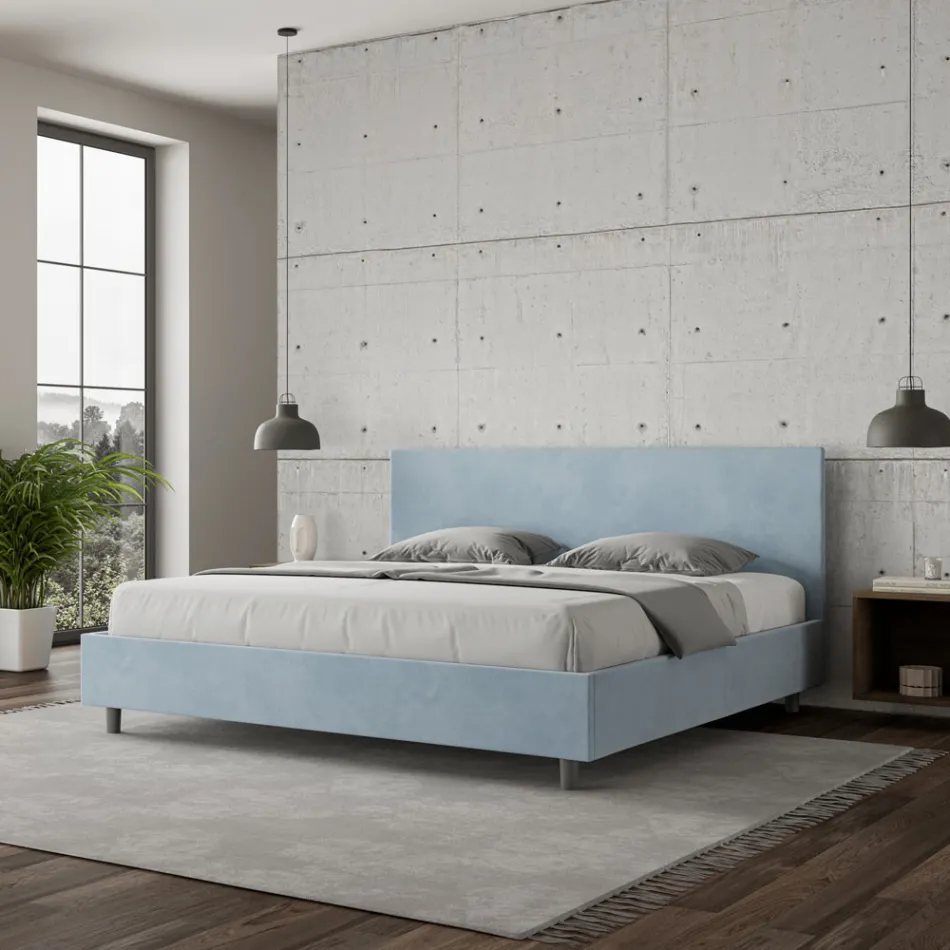 Double Bed 190x200 cm with Microfiber Headboard Made in Italy - Pallone Viadurini