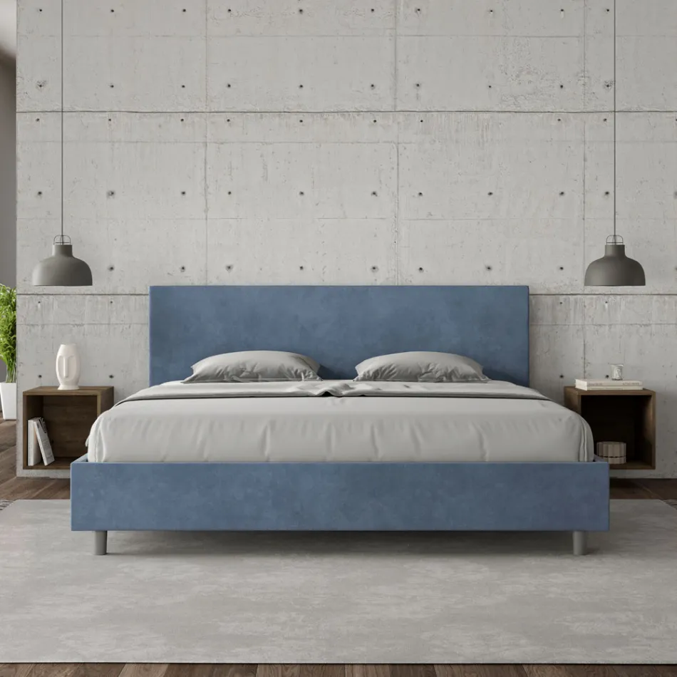 Double Bed 200x200 cm with Microfiber Headboard Made in Italy - Pallone Viadurini