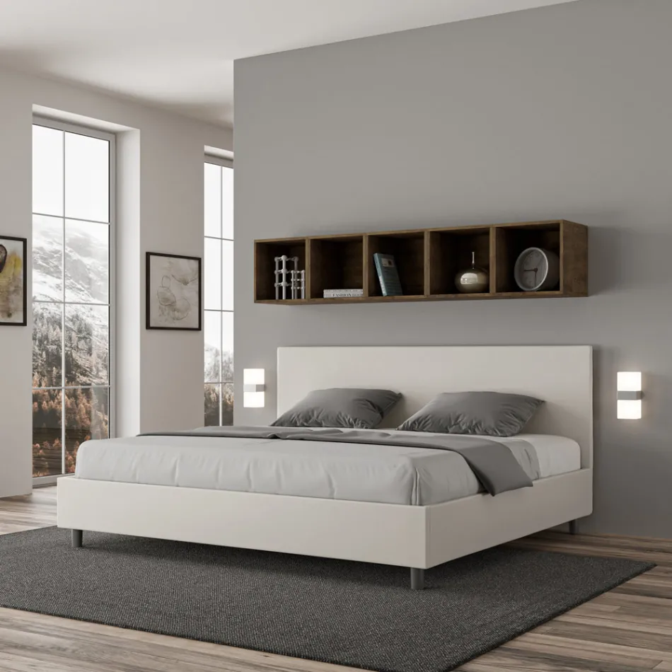 Double Bed 200x200 cm with Faux Leather Headboard Made in Italy - Pallone Viadurini