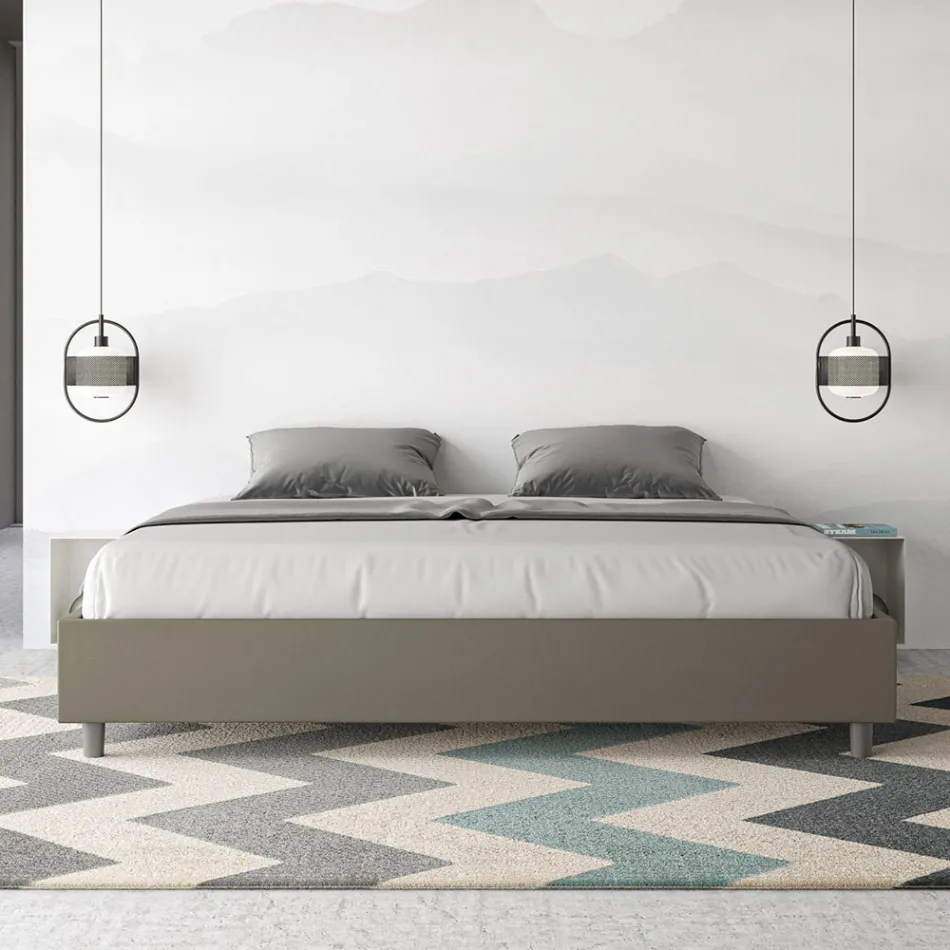 200x200 cm Double Bed Upholstered in Faux Leather Made in Italy - Athlete Viadurini