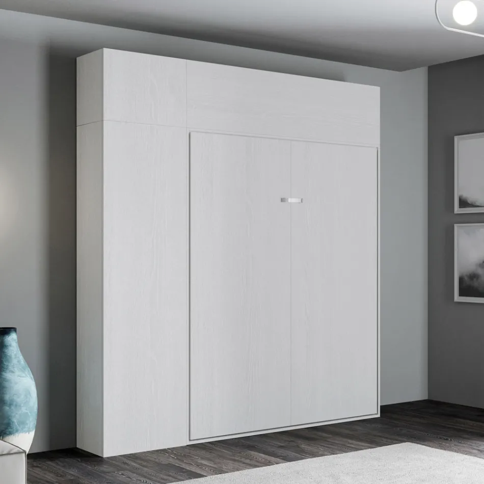 Vertical Foldaway Double Bed with Wall Unit and Column - Magicompare Viadurini