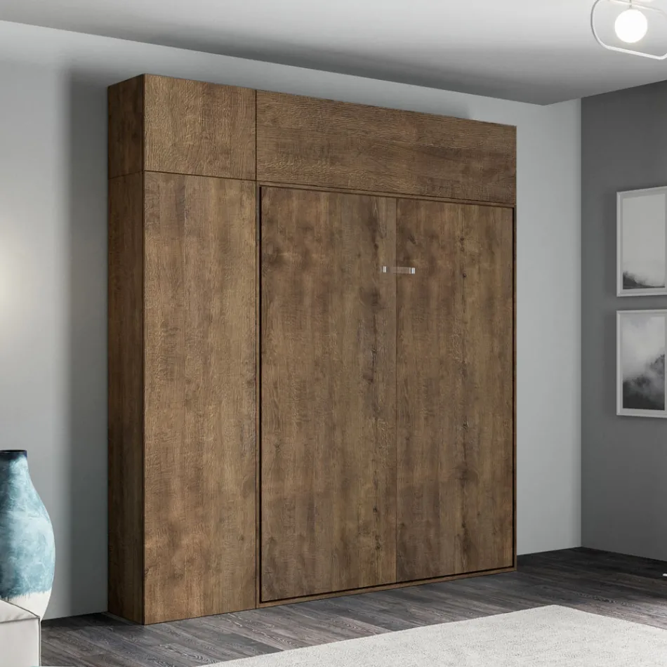 Vertical Foldaway Double Bed with Wall Unit and Column - Magicompare Viadurini